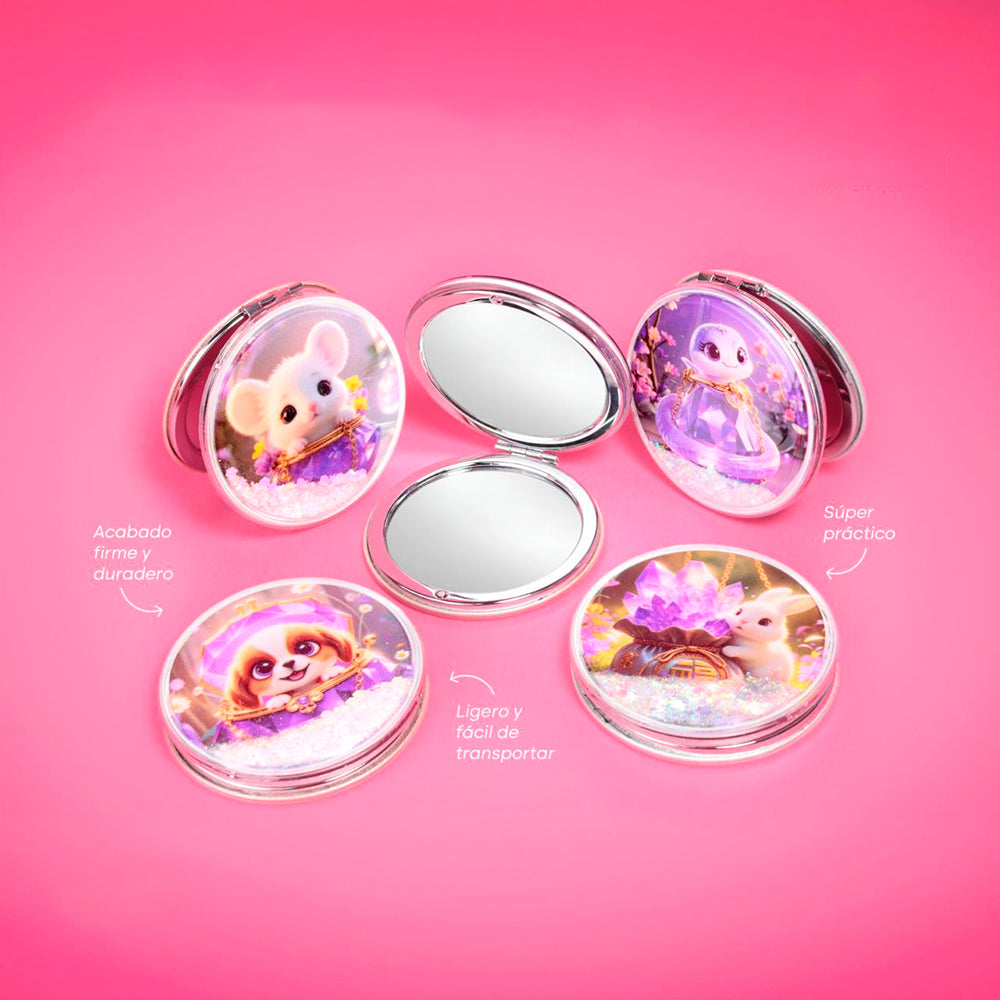 Espejo plegable conejita glitter