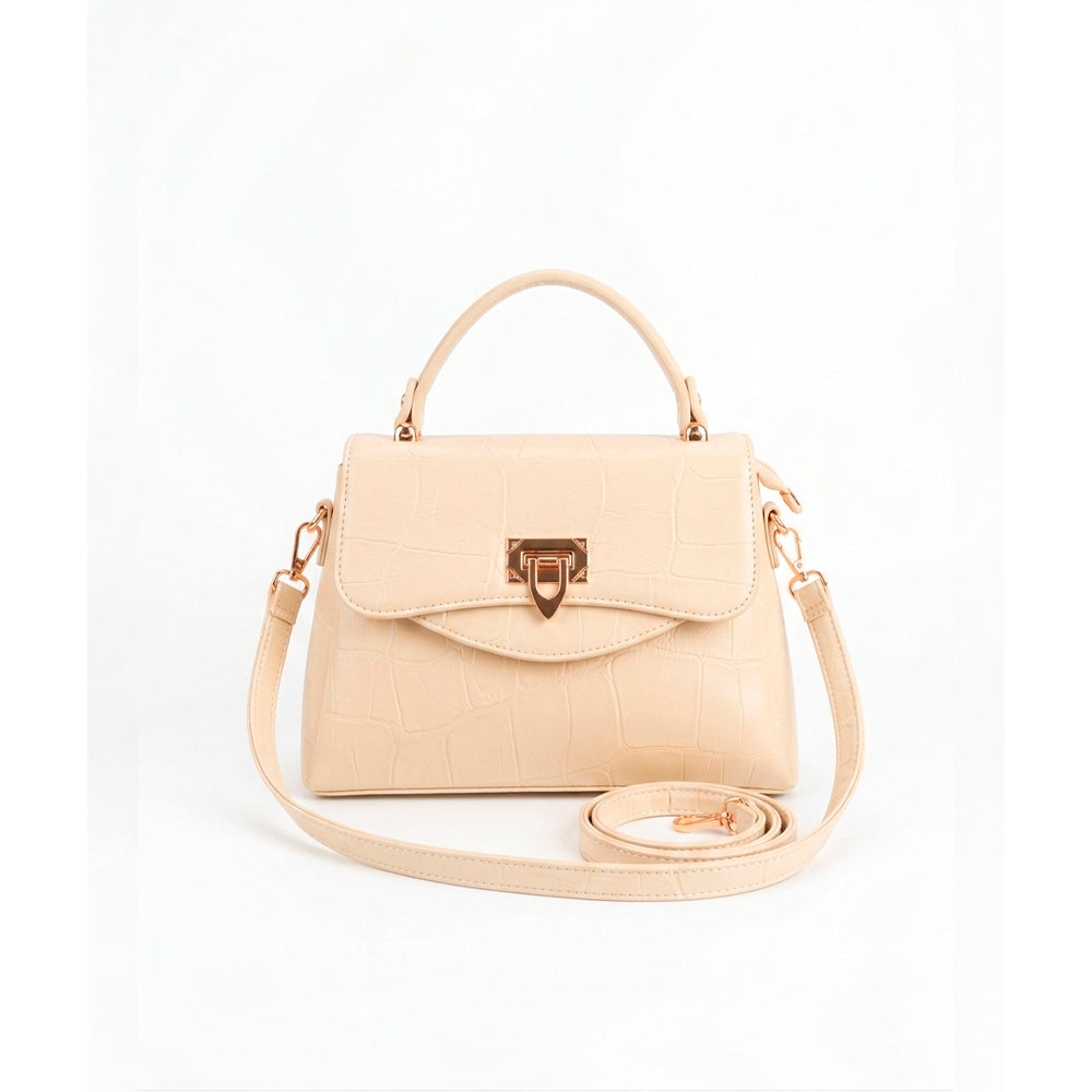 Cartera Aurora Elegance en variantes de color beige con textura cocodrilo y cierre dorado