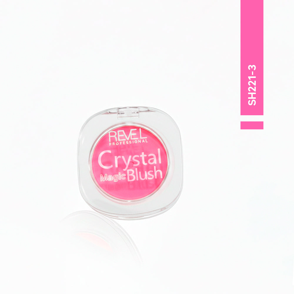 Crystal Magic Blush Rubor en Crema Reve'l SH221-3 tono rosa fucsia empaque compacto transparente vista frontal