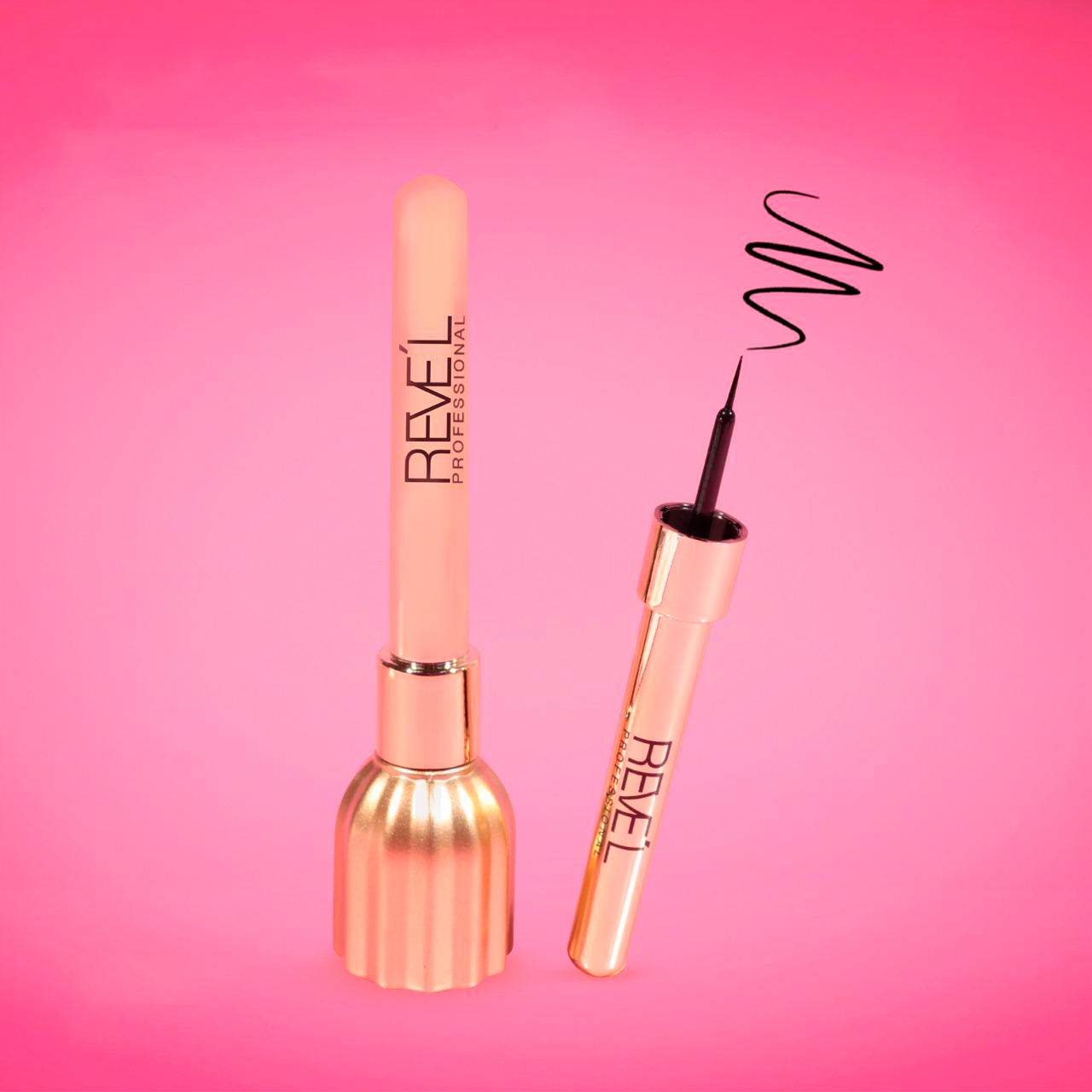 Delineador líquido 24K Gold Reve'l Professional en estuche dorado con punta tipo pincel ultrafina negro intenso