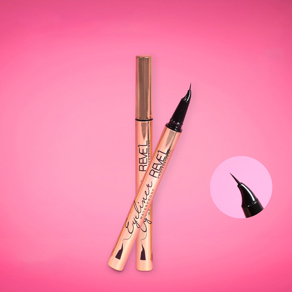 Delineador líquido waterproof punta fina tipo pluma Reve'l Professional edición gold rose, trazos precisos y larga duración