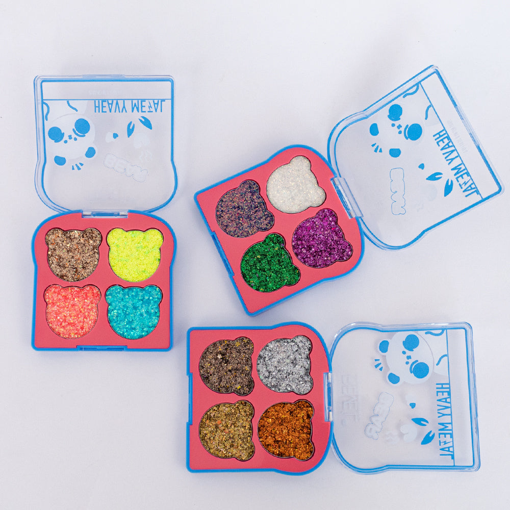 Paleta glitter Bear Heavy Metal Reve'l 4 colores alta pigmentación fórmula escarchada en formas de osito múltiples variantes disponibles