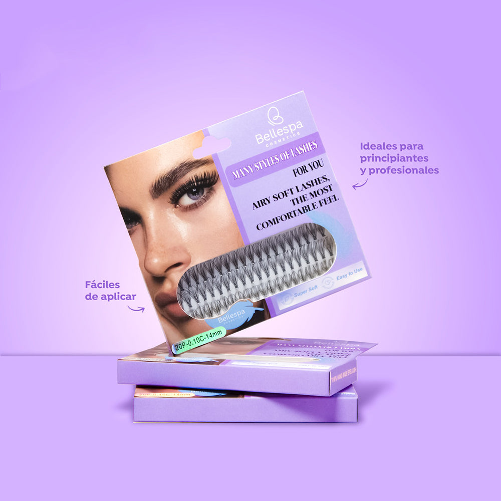 Set de extensiones de pestañas individuales 1x1 14mm Airy Soft Bellespa, fáciles de aplicar para principiantes y profesionales