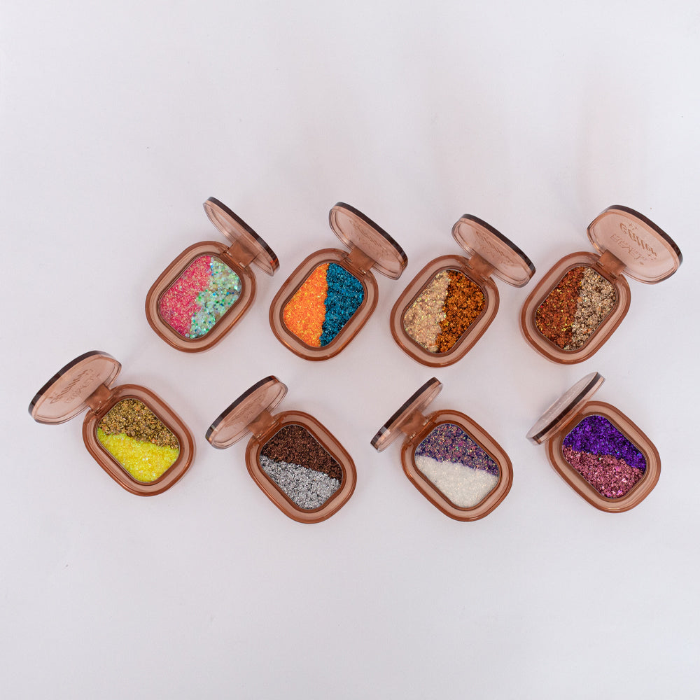Sombra glitter individual Reve'l fórmula escarchada bicolor alta pigmentación 8 variantes de color disponibles