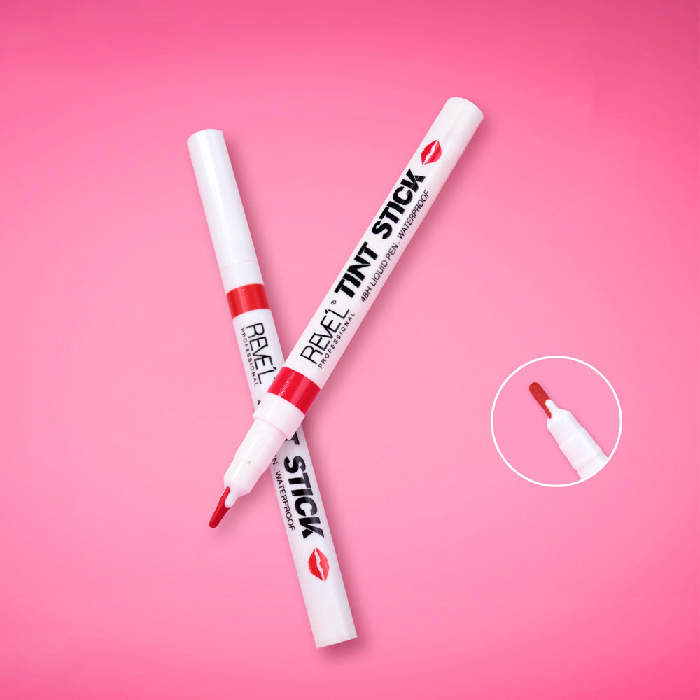 inta de labios Tint Stick Waterproof Reve'l Professional con aplicador tipo plumón líquido 48 horas en color rojo