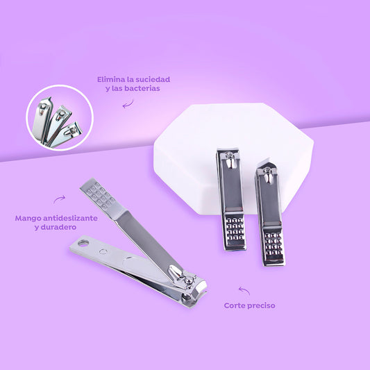 Set de 3 corta uñas de acero inoxidable