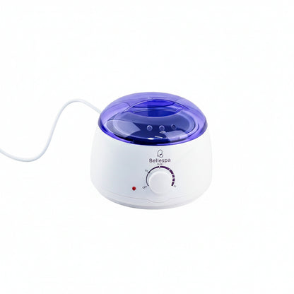 Ollita calentadora de cera en grano Bellespa color blanco con tapa azul y control de temperatura ajustable