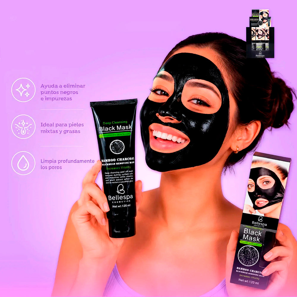 Mascarilla negra de carbón y bambú
