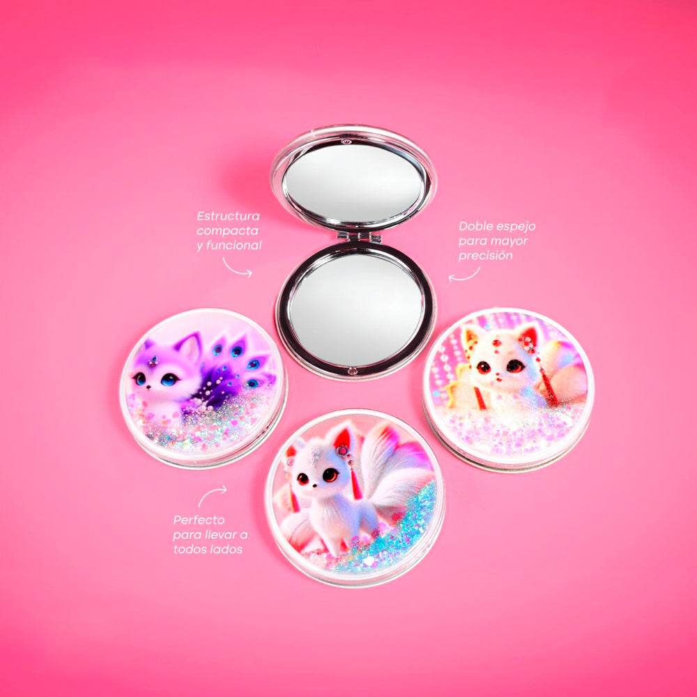 Espejo plegable gatita glitter