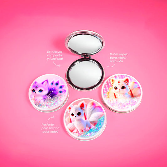 Espejo plegable gatita glitter