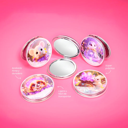 Espejo plegable conejita glitter