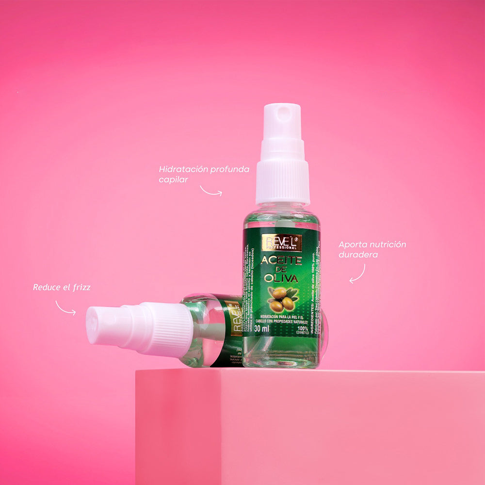 Aceite de Oliva Capilar Reve'l 30ml en spray, hidratación profunda capilar que reduce el frizz y aporta nutrición duradera con propiedades naturales