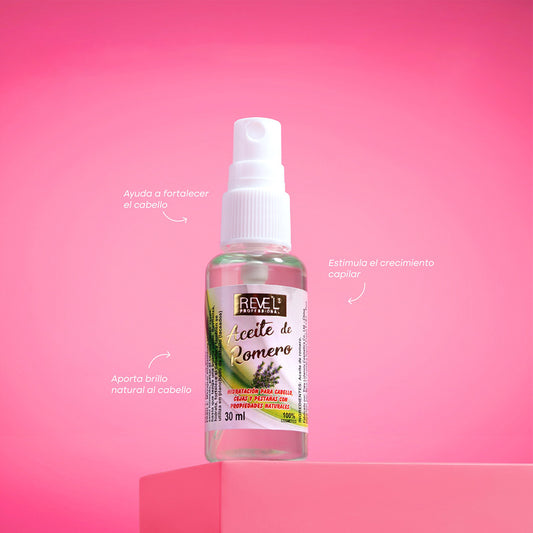 Aceite de Romero Capilar Reve'l 30ml en spray, estimula el crecimiento capilar, fortalece el cabello y aporta brillo natural para cabello cejas y pestañas