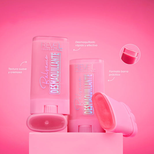 Bálsamo Desmaquillante en barra Reve'l Professional formato práctico rosa con textura suave y cremosa para desmaquillado rápido y efectivo