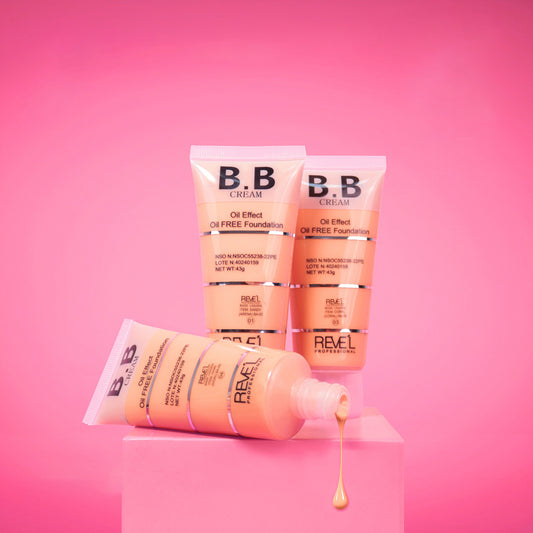 BB Cream Oil Free Foundation 43g Reve'l Professional en tonos Sandy, Coral y BA-04 para pieles mixtas a grasas