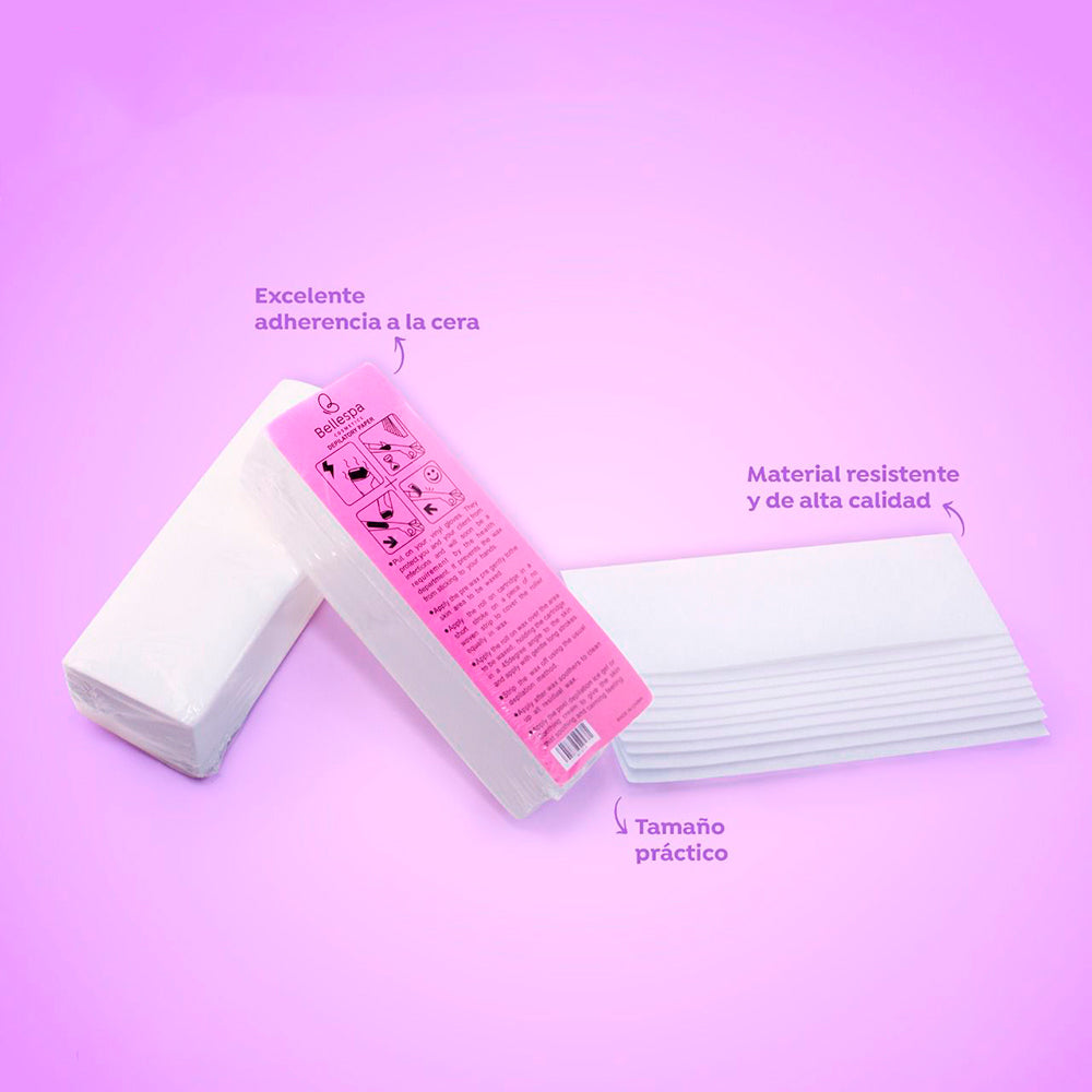 Bandas depilatorias para cera Bellespa de material resistente y alta calidad con excelente adherencia y tamaño práctico