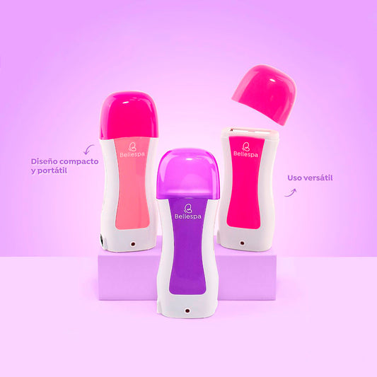 Calentador de cera en barra Bellespa diseño compacto y portátil en tres colores rosado fucsia y morado
