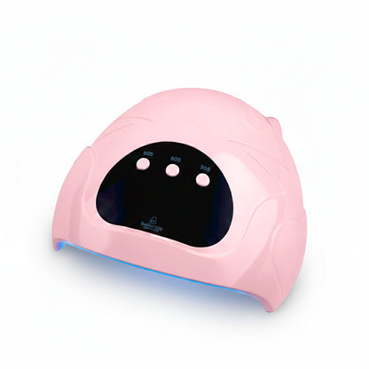 Lámpara UV LED para uñas Bellespa Cosmetics diseño osito variante Rosa Suave con panel táctil negro, luz LED azul en la base y 3 temporizadores 30S 60S y 90S