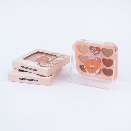 Detalle de los panes en forma de corazón de la Paleta de Sombras You're My Sweet Donut Bellespa Cosmetics en tonos nude, rosa, terracota y glitter