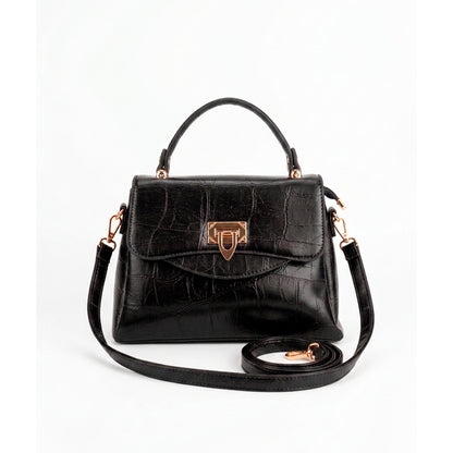 artera Aurora Elegance en negro con textura cocodrilo y cierre dorado