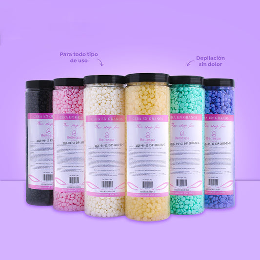Cera Depilatoria en Grano Wax Bead Sin Tiras 400g Bellespa en 6 colores: negro, rosa, blanco, amarillo, verde y azul