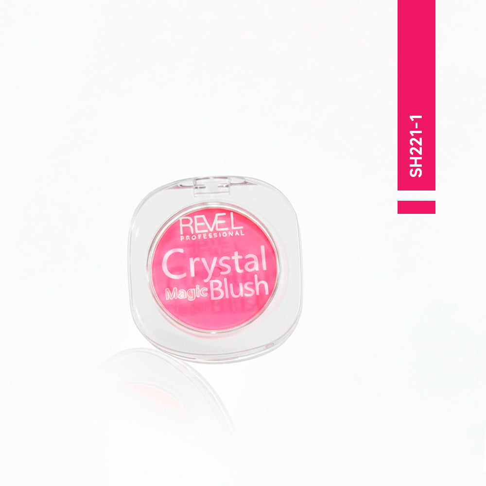 Crystal Magic Blush Rubor en Crema Reve'l SH221-1 tono rosa fucsia empaque compacto transparente vista frontal