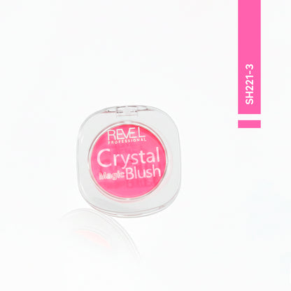 Crystal Magic Blush Rubor en Crema Reve'l SH221-3 tono rosa fucsia empaque compacto transparente vista frontal