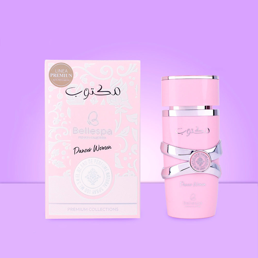 Eau de Parfum Dancer Women Bellespa Premium Collections 100ml en frasco rosado con detalles plateados
