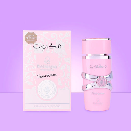 Eau de Parfum Dancer Women Bellespa Premium Collections 100ml en frasco rosado con detalles plateados