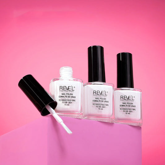 Esmalte de uñas blanco Reve'l Nail Polish 15ml cobertura uniforme acabado brillante secado rápido