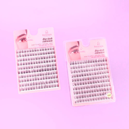 Bandeja de extensiones de pestañas DIY Lash Bellespa Cosmetics 12mm con múltiples mechones individuales suaves y naturales para aplicación en casa.