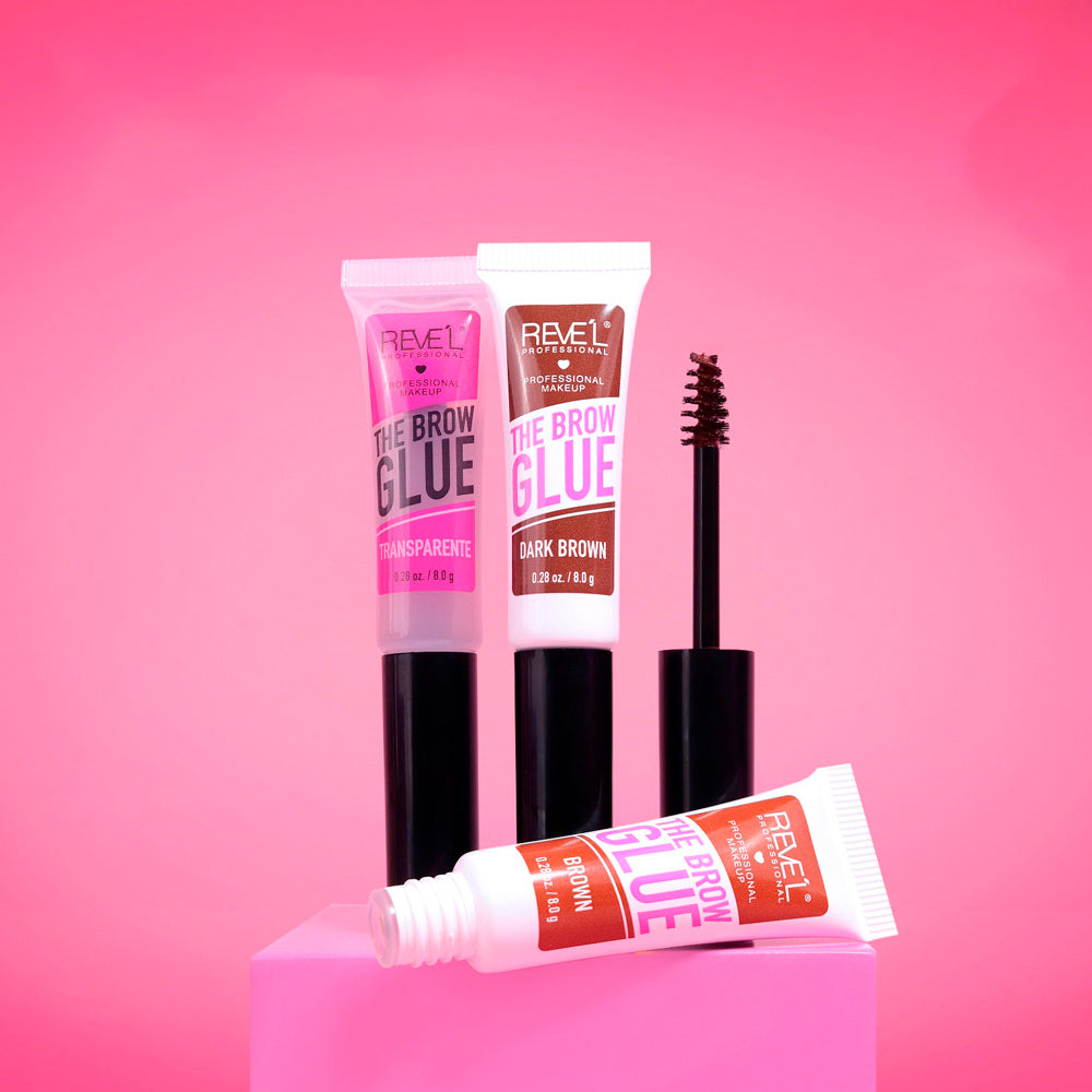 Gel de cejas The Brow Glue Reve'l Professional con aplicador espiral en 3 tonos transparente brown y dark brown