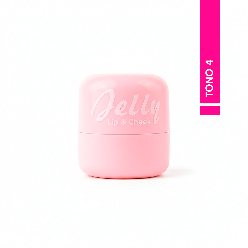 Jelly Lip & Cheek tinta de gelatina tono 4 rosa nude, envase rosa compacto