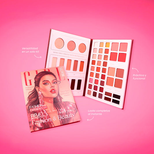 Kit maquillaje completo fashion beauty revel con paleta sombras blush iluminador tonos pigmentados
