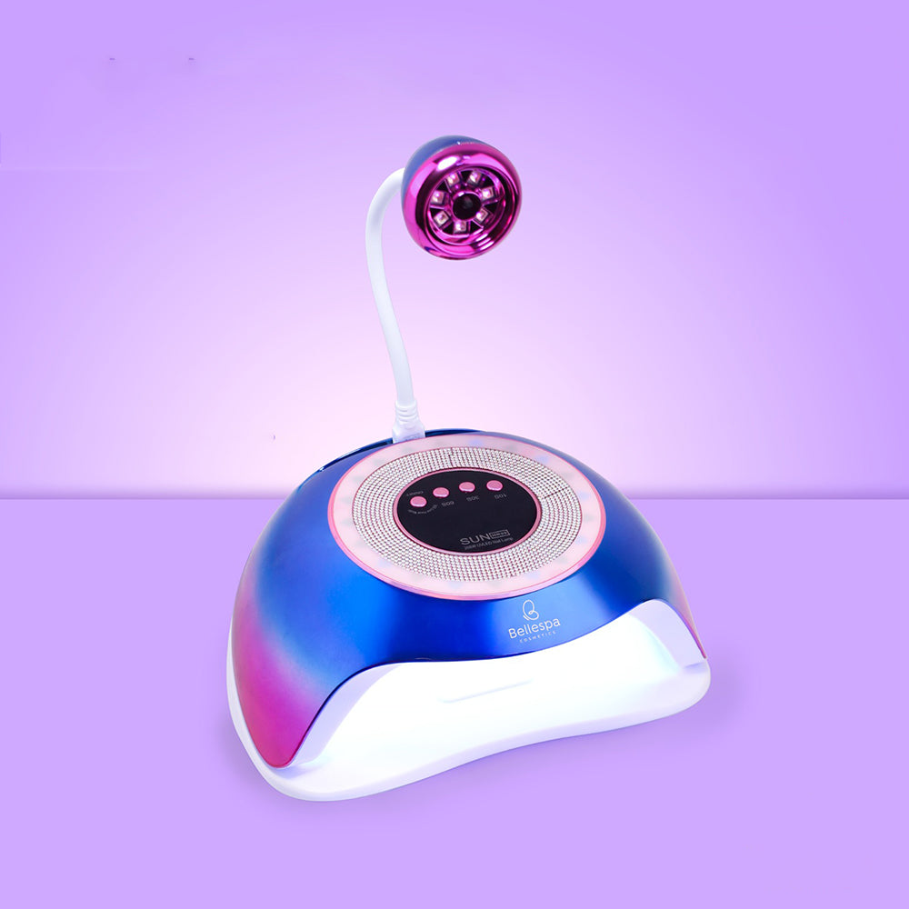 Lámpara UV LED para uñas Bellespa Cosmetics Sun HR-99 268W con ventilador integrado en brazo flexible fucsia, acabado metalizado moderno azul disponible en Azul y Fucsia