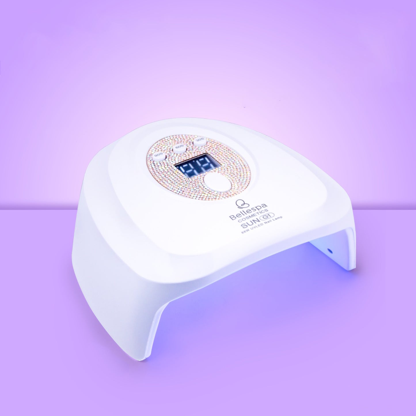 Lámpara UV LED para uñas Bellespa Cosmetics Sun S1 88W en color blanco con temporizador digital decorado con estrás y detección automática de mano