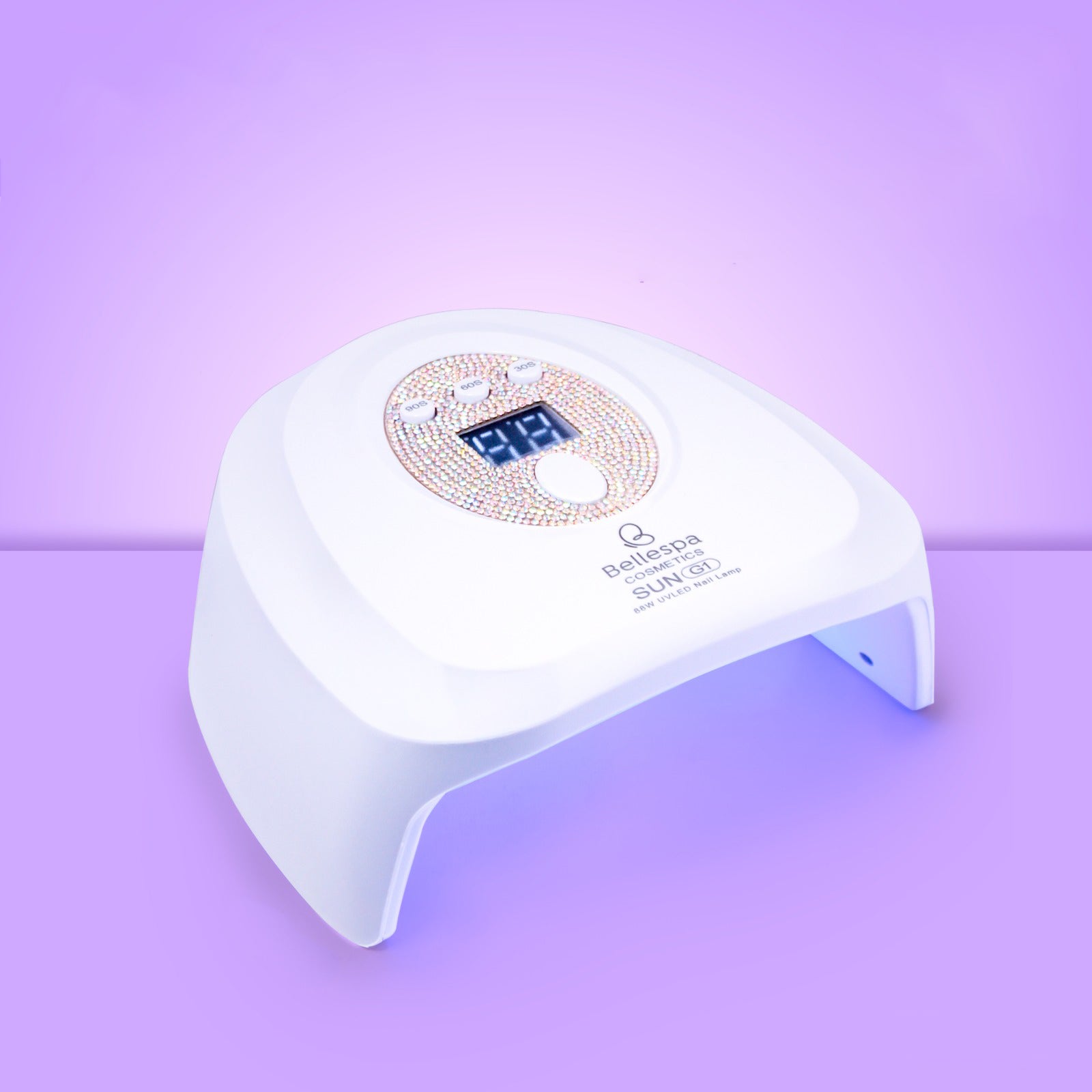 Lámpara UV LED para uñas Bellespa Cosmetics Sun S1 88W en color blanco con temporizador digital decorado con estrás y detección automática de mano