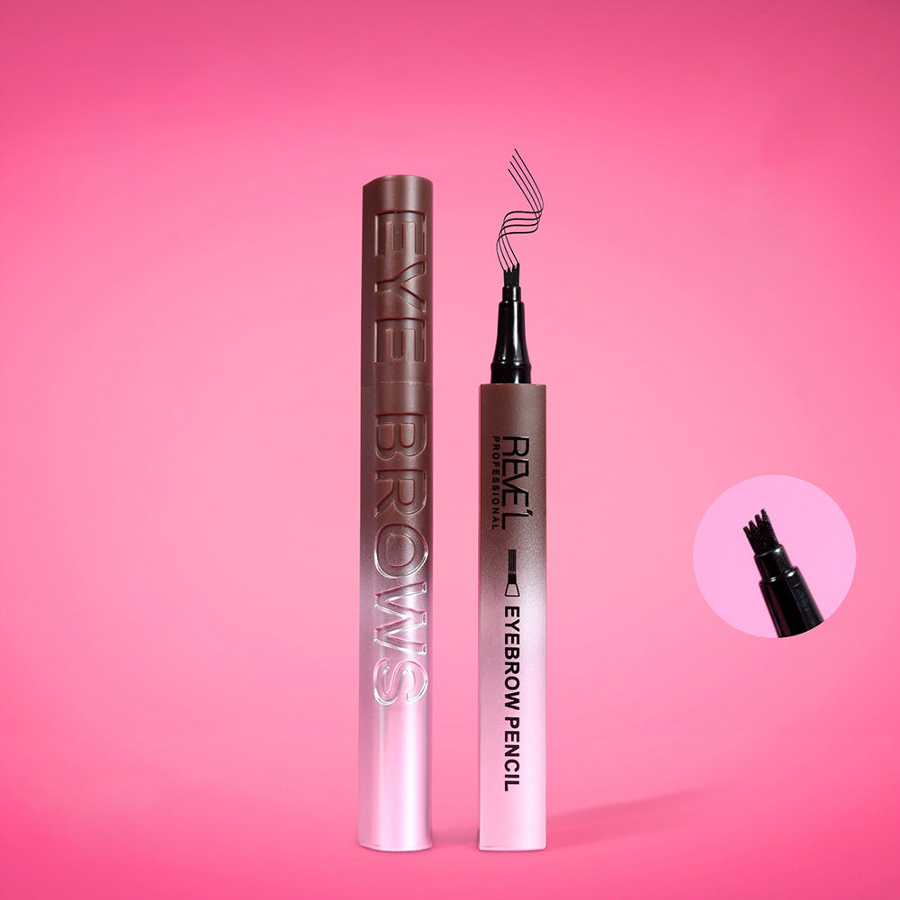 Lápiz de cejas eyebrow pencil punta 4 fork Reve'l Professional en tono marrón, trazos precisos que imitan el vello natural