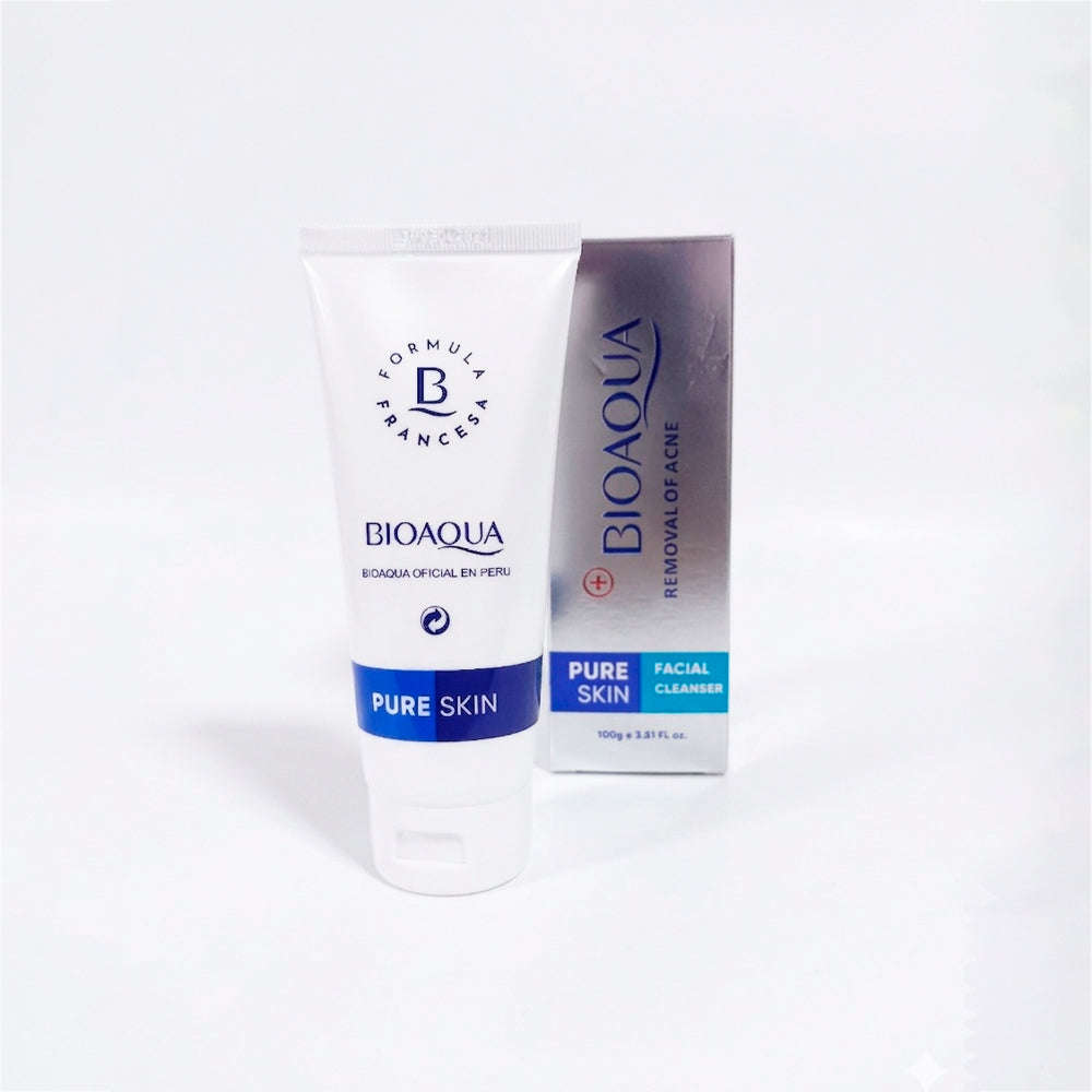 Limpiador facial Pure Skin Removal of Acne 100g Bioaqua fórmula francesa, limpieza profunda de poros para pieles mixtas a grasas