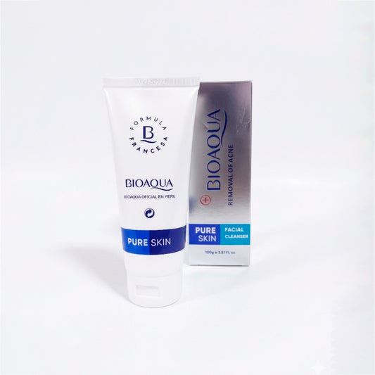 Limpiador facial Pure Skin Removal of Acne 100g Bioaqua fórmula francesa, limpieza profunda de poros para pieles mixtas a grasas