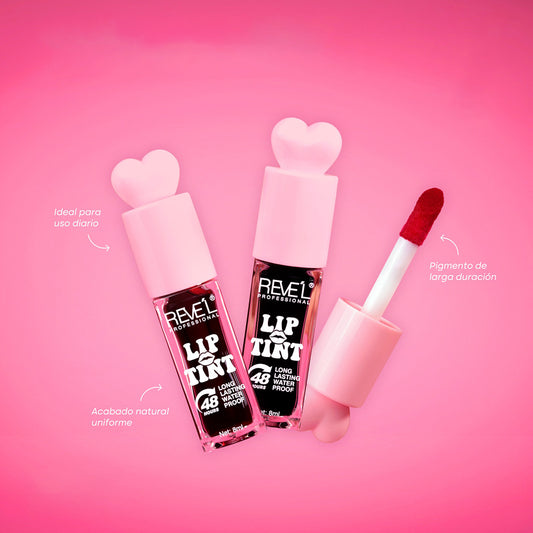 Lip Tint 48 horas Long Lasting Waterproof 8ml Reve'l Professional con tapa corazón, pigmento duradero y acabado natural uniforme