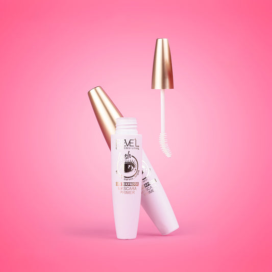 Mascara Primer Lash Curves Waterproof Reve'l Professional en envase blanco con tapa dorada y aplicador espiral