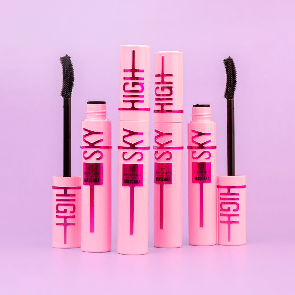 Máscara de pestañas Sky High Bellespa volumen extremo larga duración empaque rosado estilo viral