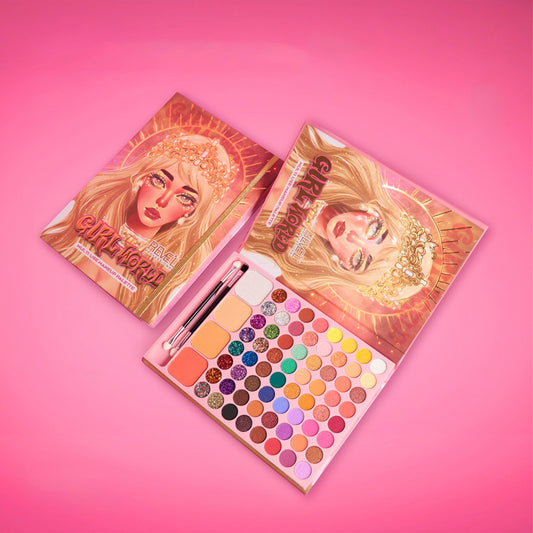 Paleta de maquillaje todo en uno Girl World 63 colores con sombras matte, glitters, rubor e iluminador – Reve'l Professional