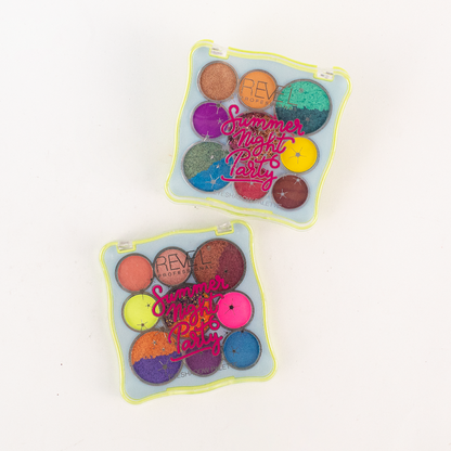 Paleta de sombras Summer Night Party 9 tonos vibrantes glitter shimmer y matte en estuche neon — Reve'l Professional