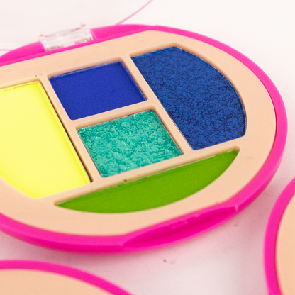 Detalle de sombras paleta Vivid Brights Reve'l 5 colores alta pigmentación acabados mate y shimmer