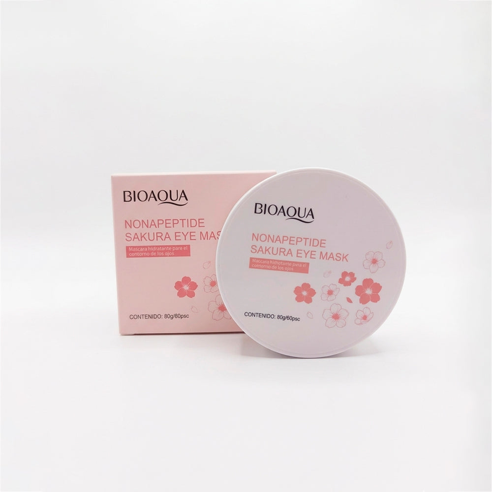 Parches de ojos Nonapeptide Sakura Eye Mask 60pcs 80g Bioaqua, máscara hidratante para contorno de ojos con extracto de flor de sakura