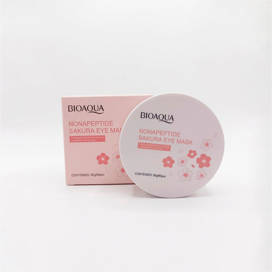 Parches de ojos Nonapeptide Sakura Eye Mask 60pcs 80g Bioaqua, máscara hidratante para contorno de ojos con extracto de flor de sakura