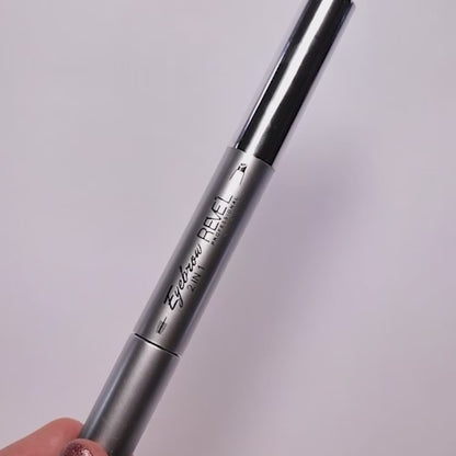 2-in-1 Eyebrow Pencil and Brow Mascara with retractable flat tip and spoolie – Revel Professional on white/gray background