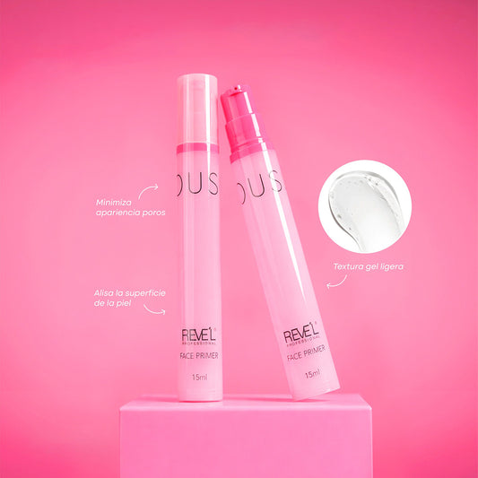 Primer facial Face Primer Mousse 15ml Reve'l Professional, minimiza poros y alisa la superficie de la piel para un maquillaje uniforme